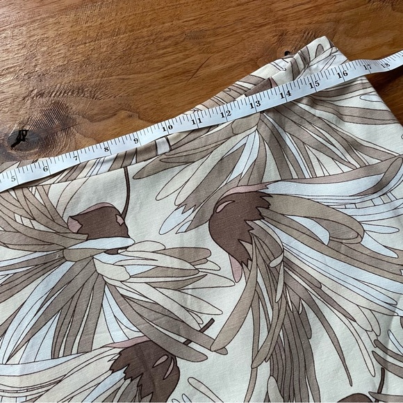 Vintage Linen Blend Floral A-Line Beige and Tan Midi Skirt 90s Y2K Office Work - Picture 10 of 12